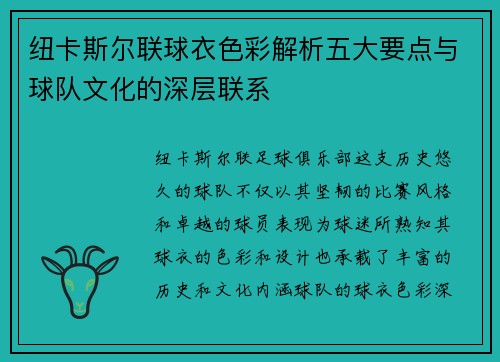纽卡斯尔联球衣色彩解析五大要点与球队文化的深层联系